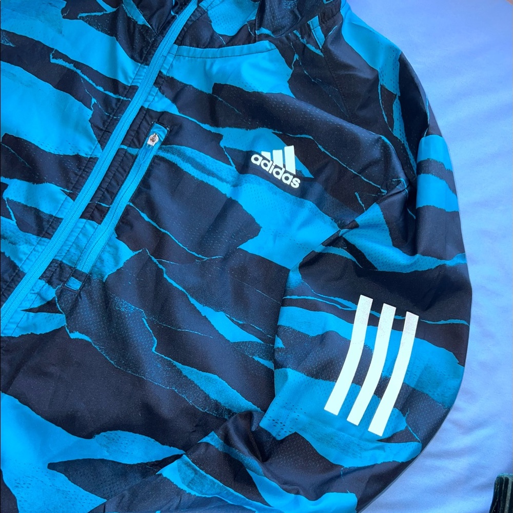 Adidas brand waterproof running men's jacket color blue size m
